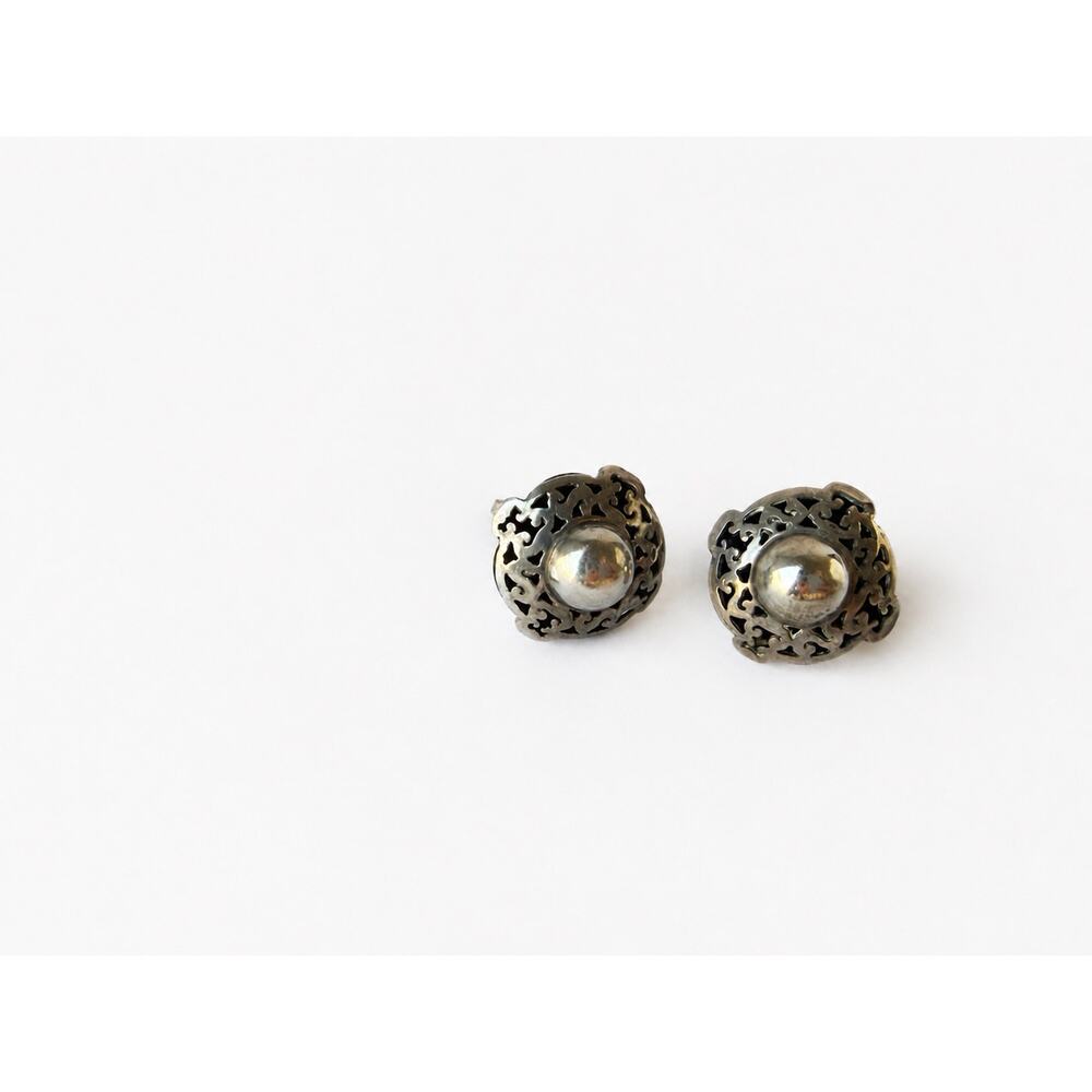 Sterling Silver 925 Filigree Shadowbox Screw Back Earrings Hecho Mexico Vintage - Picture 3 of 10